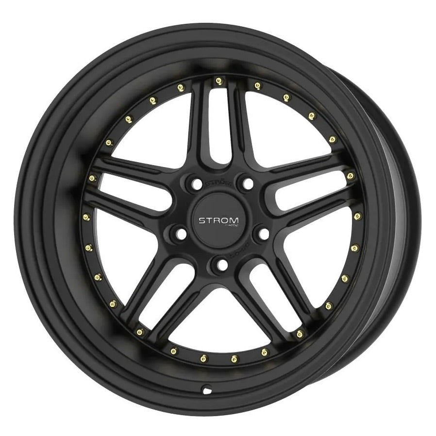 STRÖM DS-05 18x9+33 5H 114.3 CB73.1 Full Satin Black (Gold Rivets)