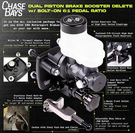 Chase Bays Dual Piston Brake Booster Delete With Bolt-On 6:1 Pedal Ratio