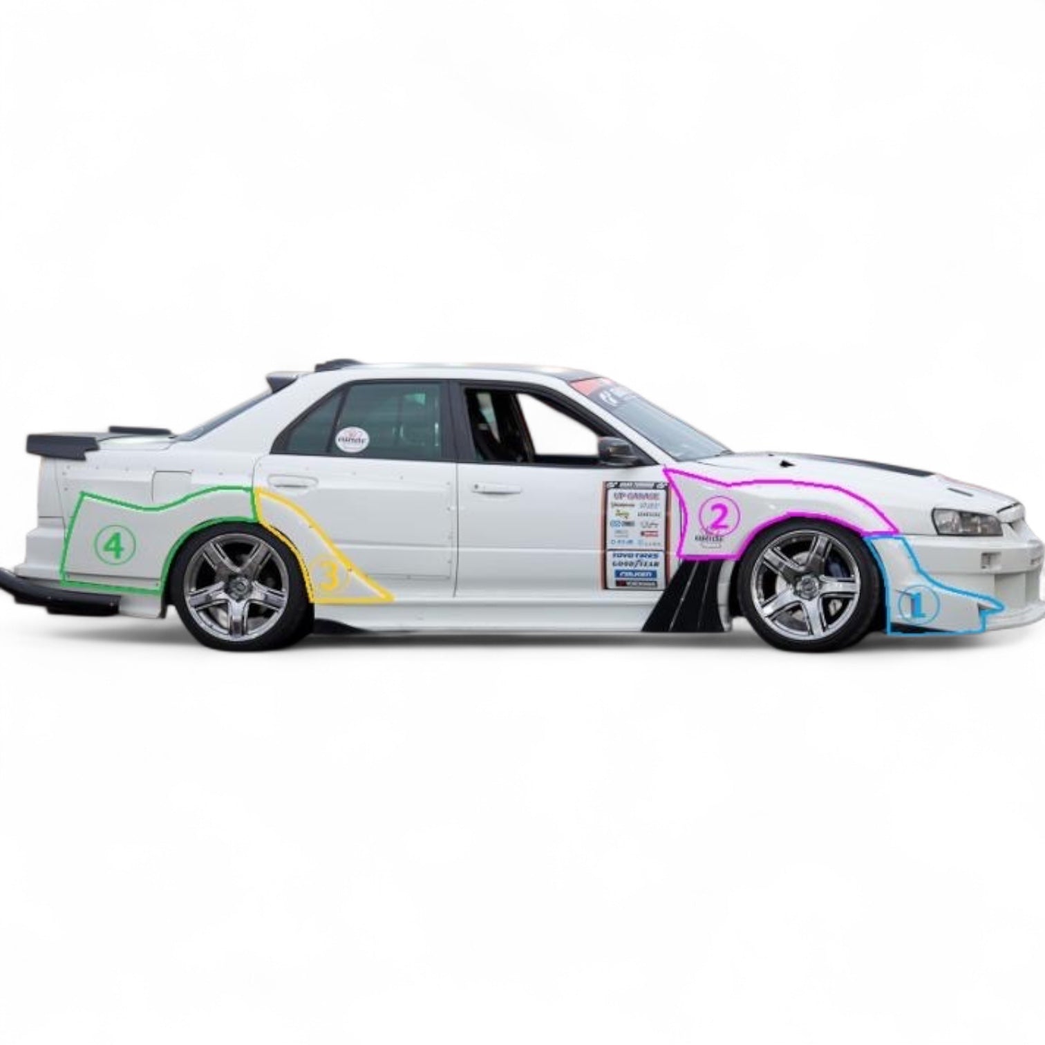 URAS TYPE-GT Front+Rear fender SET for R34 SKYLINE 4Dr